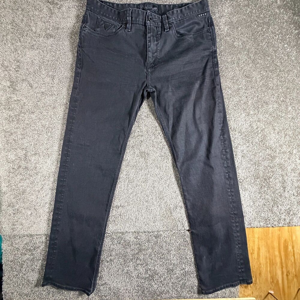 Guess Men's Premium Jeans Lincoln Slim Straight Black Denim 36x32